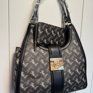 Elegant Black and Gray Women's Bag & matching wallet brand Fashion Boutique